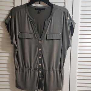 White House Black Market Button-Down Blouse in Olive